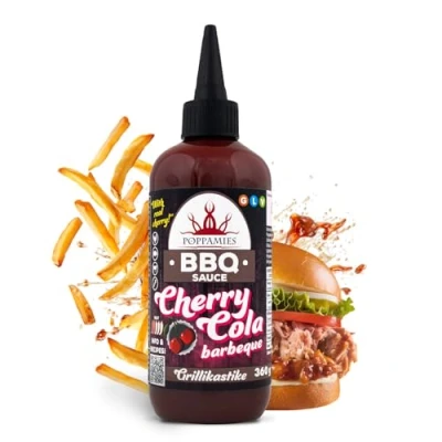 Abbildung von Poppamies BBQ Sauce Cherry Cola Barbeque Preisgekrönter süß säuerlicher Geschmack, perfekt für Rippchen und Burger Glutenfrei, Vegan 360 g