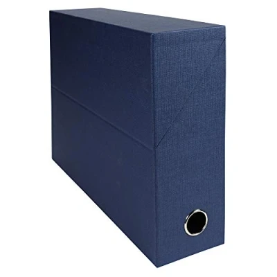 Abbildung von Exacompta 89527E Premium Transferbox aus Leinwandpapier 9cm Rückenbreite mit Griffloch DIN A4 dunkelblau ideale Transportbox und perfekt geeignet für die sichere Aufbewahrung Ihrer Ordner