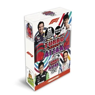 Abbildung von Topps Turbo Attax Formel 1 2024 Mega Tin Revved Up enthält 66 Karten, darunter 6 LE&#039;s und 4 Exklusive Karten
