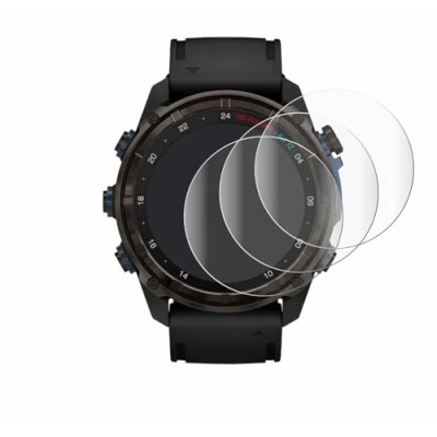 Abbildung von Savvies 4 Stück Full Screen Schutzfolie für Garmin Descent Mk3i (51 mm) Cover Displayschutz Folie [3D Curved, Transparent, Anti Fingerabdruck]