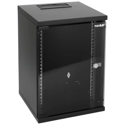 Abbildung von HMF 63409 02 Netzwerkschrank, Serverschrank 10 Zoll 9 HE 300 mm Tiefe Voll montiert Glastür Schwarz