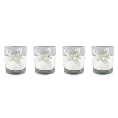 Abbildung von DARO DEKO Teelichthalter aus Glas weiß und Silber spiegelnd mit Stern 4 Stück 7 x 8cm