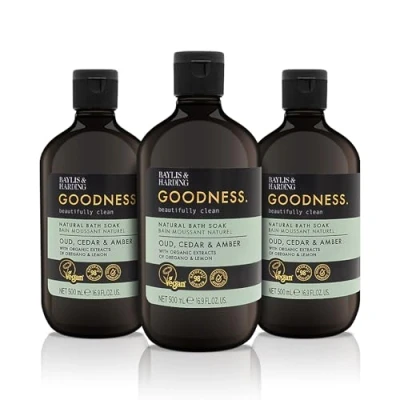 Abbildung von Baylis &amp; Harding Goodness Oud, Zedernholz und Bernstein Badesalz, 500 ml — vegan freundlich (3er Pack)