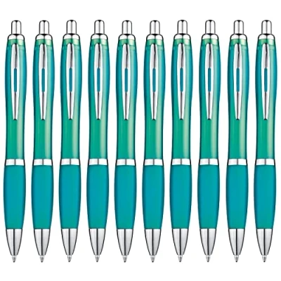 Abbildung von Libetui 10er Pack ergonomische Kugelschreiber rutschfeste Griffzone Großraumine blauschreibend 10 Kulis für Büro Haushalt Praxis Schule Gehäuse Türkis