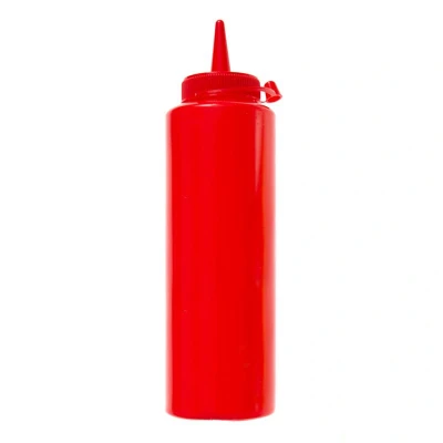 Abbildung von HENDI Quetschflasche 0,35 l Ø 5,5 x 20,5 cm rot PP PET Kunststoff klein, Gastro Spenderflasche Ketchup Saucen Soßen