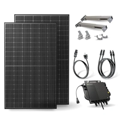 Abbildung von Solakon 900W Balkonkraftwerk mit Halterung (Wand) 800W komplett Steckdose 800 Watt Wechselrichter Solaranlage Komplettset 450W bifaziale Solarmodule inkl. Zubehör 3m Kabel
