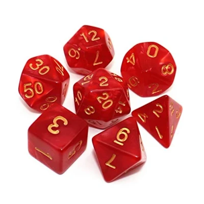 Abbildung von Creebuy DND Würfel Set, polyedrische für Dungeon and Dragons, D&amp;D, Pathfinder, MTG, Rollenspiele, mit Würfelbeutel, 7 teilig, Rot