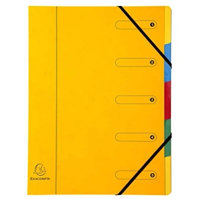Abbildung von Exacompta 5205E Premium Ordnungsmappe aus extra starkem Colorspan Karton DIN A4 5 vollfarbige bunte Fächer mit Organisationsdruck und dehnbarem Rücken Ringmappe Register Mappe 1 Stück Zufallsfarbe