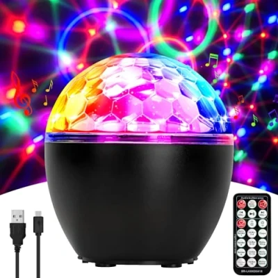 Abbildung von ENONEO LED Discokugel 16 Farben 360 Musik Activated Disco Party Licht Musikgesteuert DJ Ball Lichter Kinder Lampe Sprachsteuerte Discolicht Partylicht mit Fernbedienung[A+]