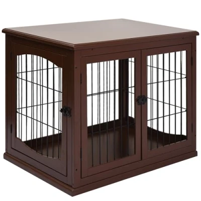 Abbildung von PawHut Hundekäfig für Zuhause, Abschließbar Hundehütte mit 2 Eingängen, Braun