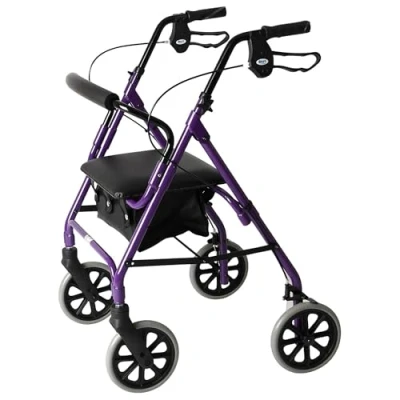 Abbildung von Days leichter, zusammenklappbarer Rollator auf vier Rädern, mit Gepolstertem Sitz, Feststellbaren Bremsen, ergonomischen Griffen und Tragetasche, Mobilitätshilfen, mittlere Größe, Violett