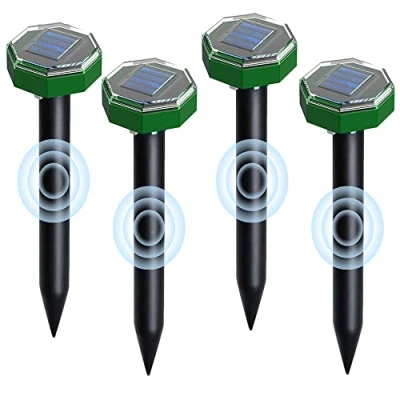 Abbildung von Ultraschall, Solar, IP65, wasserdicht, Solar Maulwurfabwehr, Gopher, Schlange, für Schädlingsbekämpfung von Garten Rasen, 4 Stück