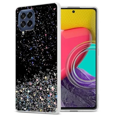 Abbildung von Cadorabo Hülle kompatibel mit Samsung Galaxy M53 5G Rundumschutz TPU Silikon Case Mädchen Glitzer Strass Design Slim Kratzfest Weiche Gummi Bling Schutzhülle für in Schwarz