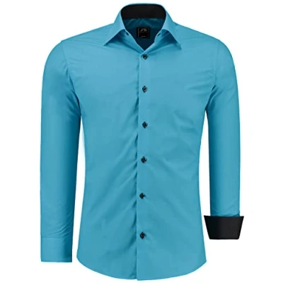 Abbildung von J&#039;S FASHION Herren Hemd Slim Fit Langarm Freizeithemd Pflegeleicht Bügelleicht Türkis 3XL