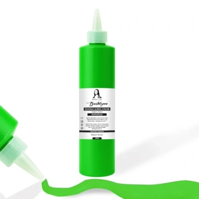Abbildung von Stofffarbe 500ml. Waschfeste Textilfarbe. T Shirt Farbe für helle Stoffe. Waschmaschinenfest, Waschbeständig. Textilmalfarbe, Stoffmalfarbe (Neon Grün)