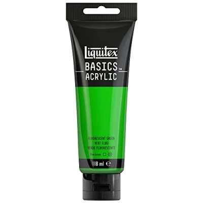Abbildung von Liquitex 8870069 Basics Acrylfarbe, monopigmentierte Künstlerpigmente, lichtecht, mittlere Viskosität, Archivqualität, seidenglänzender Finish, 118ml Tube Grün Fluo