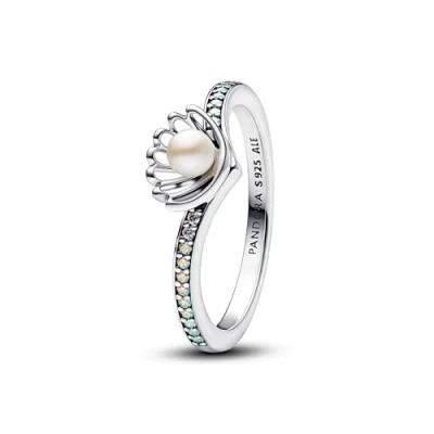 Abbildung von PANDORA Disney Prinzessin Arielle Muschel Behandelte Süßwasserzuchtperle Ring aus Sterling Silber mit Zirkonia, Größe: 58, 193654C01 58