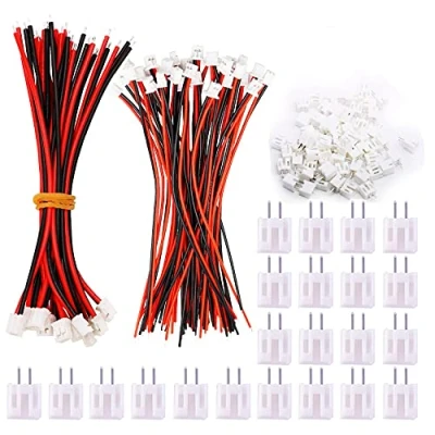 Abbildung von HUAZIZ 50 Paare JST PH 2.0 2 Pin Stecker und 10 cm Rot Schwarz Silikon Kabel Draht mit Buchse，JST Steckverbinder,Male Female Connector Plug
