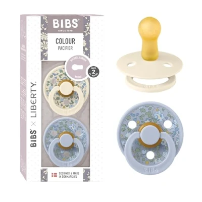Abbildung von BIBS Colour Liberty Schnuller 2er Pack, BPA frei, Kirschform Nippel. Naturkautschuk/Latex, Hergestellt in Dänemark, Größe 2 (6 18 Monate), Eloise Dusty Blue