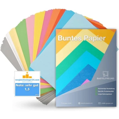 Abbildung von Bastelfreund® Bastelkartonpapier 120x Buntpapier A4 Buntes Papier 120 g/m² Tonpapier Bastelzubehör, Bedruckbar, Papierstärke