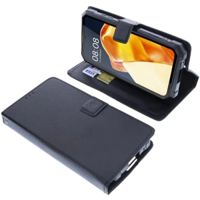 Abbildung von foto kontor Tasche kompatibel mit Oukitel WP28 Schutzhülle schwarz Book Style Case Handy Schutz Hülle Buch Wallet Handyhülle Cover Klapphülle Ständer Handytasche