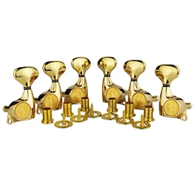 Abbildung von Guyker 6Pcs Guitar Machine Heads (3L + 3R) 1:21 Sealed Tuning Key Pegs Tuners Set Replacement for ST Tele SG Style Electric or Acoustic Guitars Golden