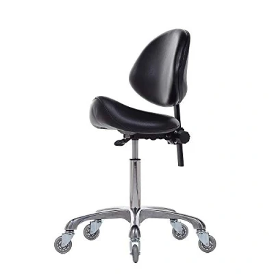 Abbildung von FRNIAMC Hydraulischer Sattelhocker mit Rückenstütze, ergonomisch, höhenverstellbar, robust (204 kg) für Schönheitssalon, Massage, Klinik, Haus und Büro
