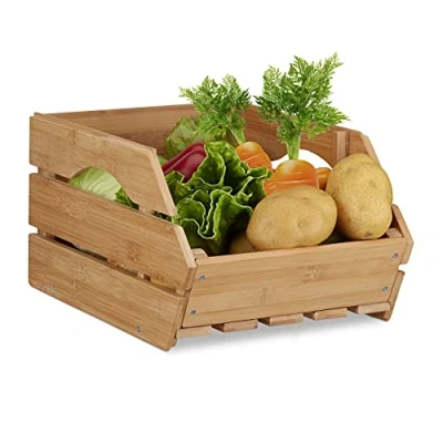Abbildung von relaxdays Stapelbox 2 x Universal Stapelkiste aus Bambus