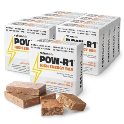 Abbildung von ration1 Energieriegel, lange haltbar, Riegel für Survival Kit, Snack beim Radfahren, Wandern, 20 Jahre haltbare Notnahrung vegan &amp; laktosefrei, POW R1® High Energy Bar 10er Pack, 10x 250g Bars