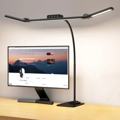 Abbildung von EppieBasic Schreibtischlampe LED Dimmbar: 24W 3 Lichtbalken für Homeoffice 1200LM Augenschutz Schwanenhals Büro Tischlampe mit Metallbasis Schreibtischleuchte Schwarz