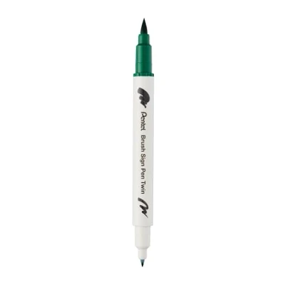 Abbildung von Pentel Brush Sign Pen Twin SESW30C Faserschreiber, 2 pinselähnliche Spitzen, grün (1 Stück)