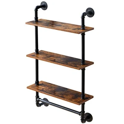 Abbildung von IBUYKE Wandregal, Schweberegal mit Handtuchhalter, 60x20x103cm, Wandboard für Bücher, Vintage Standregal, Leiterregal, Dekorative Regale, Wohnzimmer, Küche, Schlafzimmer, Badezimmer RF TM015