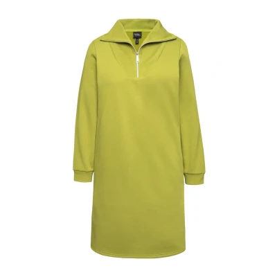 Abbildung von Ulla Popken Troyerkragen Reissverschluss Langarm Strickkleid, Damen, Größe: 50/52, Avocado green