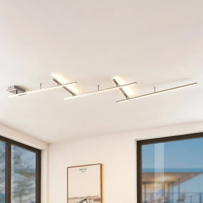 Abbildung von Lindby LED Deckenleuchte Acia, dimmbar, Leuchtmittel fest verbaut, warmweiß, Modern, Stahl, nickel satiniert, 1 flammig, inkl. Leuchtmittel,