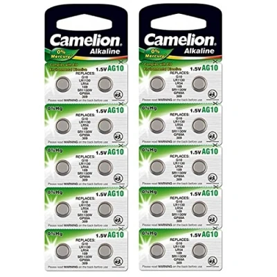 Abbildung von 20 x Camelion AG10/189/389/LR1130 langlebige Knopfzelle mit 0% Quecksilber (Ablaufdatum markiert)