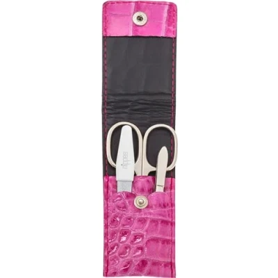 Abbildung von nippes Solingen Trendy Maniküre Set 3 teilig Magenta/Pink Rindsleder Etui mit Kroko Prägung Nageletui Nagelschere, Nagelfeile und Pinzette vernickelt Made in Germany