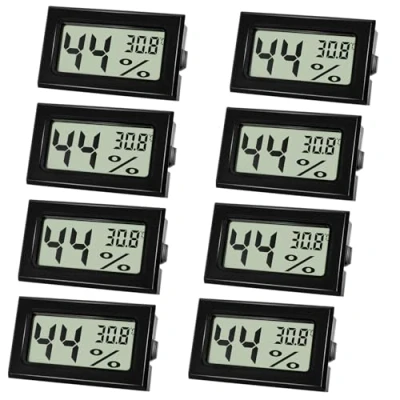Abbildung von Farerkass 8 Stück Hygrometer Thermometer, Digital Mini Luftfeuchtigkeitsmesser mit LCD, Zimmertemperatur für Innenräume und Hydrometer Babyzimmer,Schlafzimmer Weinkeller, Schwarz