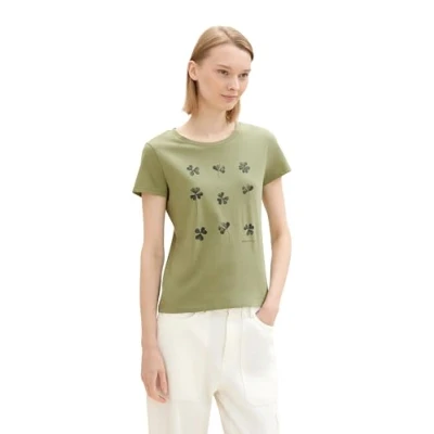 Abbildung von TOM TAILOR Denim Damen Basic T Shirt mit Print,18938 greyish green, XXL