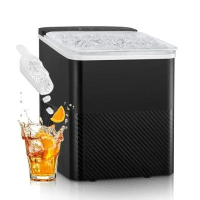 Abbildung von FOHERE Eiswürfelmaschine Klein, 14 Kg/24h, 9 Eiswürfel in 5 Minuten, Selbstreinigende Eiswürfelbereiter, Ice Maker mit Schaufel u. Korb, 2 Größen, Eiswürfelmaschinen für Zuhause/Büro/Bar/RV
