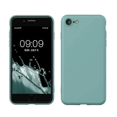 Abbildung von kwmobile Hülle kompatibel mit Apple iPhone SE (2022) / (2020) 8 7 gummierte TPU Silikon Handyhülle Schutzhülle für kabelloses Laden Case in Mintgrün matt