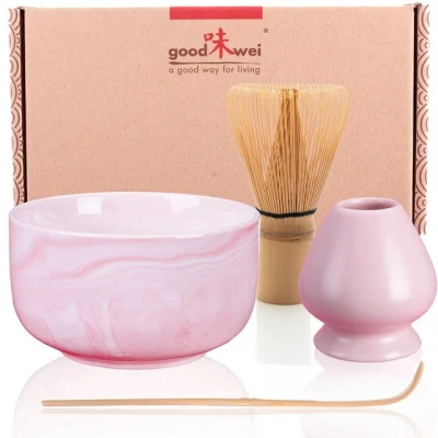 Abbildung von Goodwei Teeservice Matcha Set &quot;Pinku&quot; 80 mit Teeschale, Matchabesen und Besenhalter (4 tlg), 1 Personen, Keramik