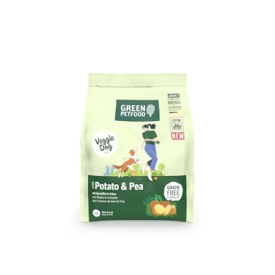 Abbildung von Green Petfood VeggieDog mit Kartoffel &amp; Erbse (1 x 900 g) Adult Premium Trockenfutter für ausgewachsene Sensible Hunde vegetarisch getreidefrei leckerer Süßkartfoffel 1er Pack