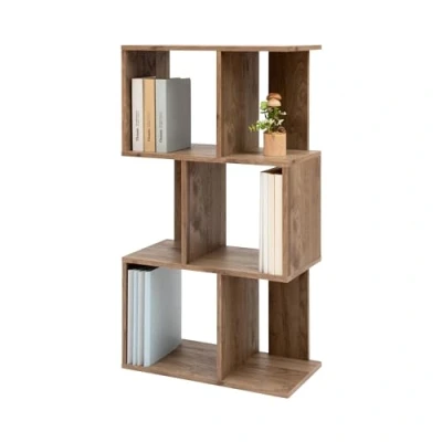Abbildung von Iris Ohyama, Wandregal mit Ebenen, S förmiges Möbel, 3 Regale, Modular, Wandbefestigungsset, Trennwand, Büro, Schlafzimmer, Wohnzimmer Display Shelf SRK W3 Aschbraun