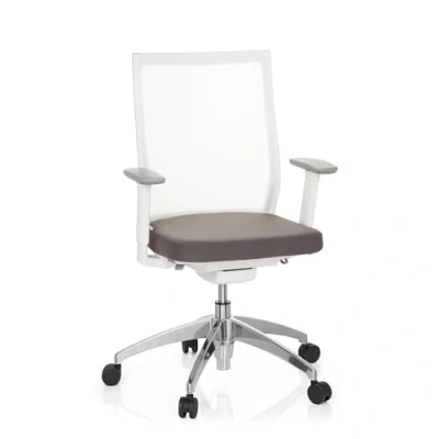 Abbildung von hjh OFFICE 657630 Profi Bürostuhl Aspen Stoff/Netz Weiß/Grau Drehstuhl ergonomisch, selbstheilender Netzrücken, höhenverstellbar