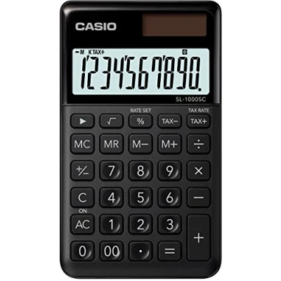 Abbildung von CASIO Taschenrechner SL 1000SC, 10 stellig, stylische Farben, Steuerberechnung, Aluminiumfront, Solar /Batteriebetrieb, 0.9 x 7.1 12 cm