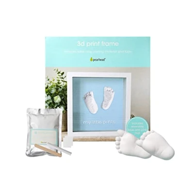 Abbildung von Pearhead Baby Handprint or Footprint Impression Frame, DIY Newborn Casting Kit and Girl Boy Keepsake, Blue Pink Mat