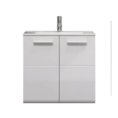 Abbildung von trendteam Waschbeckenunterschrank Riva Badezimmerschrank Badmöbel Unterschrank Weiß/Grau 62x59x31cm