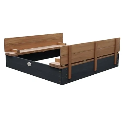 Abbildung von AXI Sandkasten Ella aus Holz mit Deckel XL Sand Kasten Sitzbank &amp; Abdeckung für Kinder in Anthrazit Braun 120 x cm