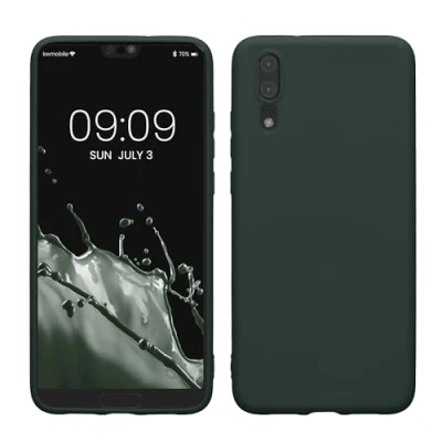 Abbildung von kwmobile Hülle kompatibel mit Huawei P20 weiches TPU Silikon Case Cover geeignet für kabelloses Laden Moosgrün