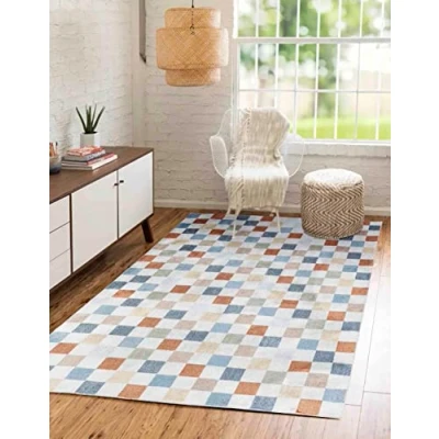 Abbildung von Surya Santa Rosa Teppich waschbar in Waschmaschine Moderner für Wohnzimmer, Esszimmer, Küche, Traditionelle Teppiche, Orientalischer Boho Teppich, Groß 160x213cm Blau
